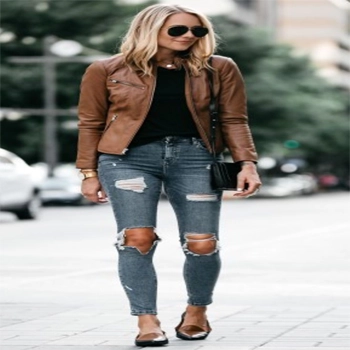 how to style a brown leather jacket women