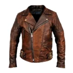 Biker Motorcycle Vintage Distressed Brown Leather Jacket