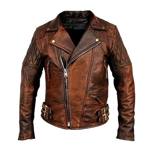 Biker Motorcycle Vintage Distressed Brown Leather Jacket - Jacketstown