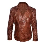 Diamond Mens Biker Distressed Brown Leather Jacket