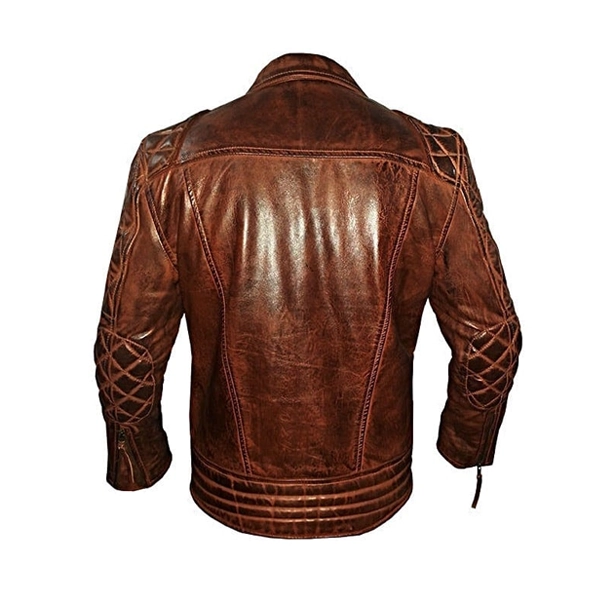 Diamond Mens Biker Distressed Brown Leather Jacket - Jacketstown