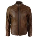 Distressed Brown Motorcycle Biker Real Sheepskin Leather Jacket