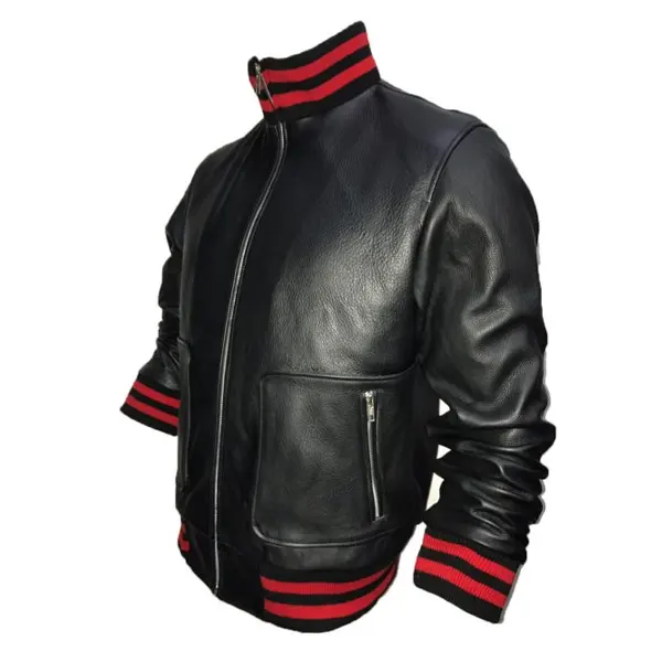 Red and black stripes biker jacket
