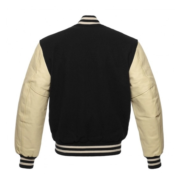 Black Varsity Jacket With Cream Sleeves - Jacketstown