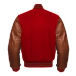 Red Wool brown leather sleeves letterman jacket