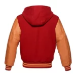 Red Wool Orange Leather Sleeves varsity Hoodie