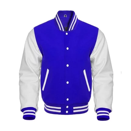 Royal Blue Wool White Leather Sleeves Varsity Jacket
