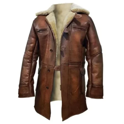 Dark Knight Rises Tom Hardy Shearling Brown Real Leather Bane Coat