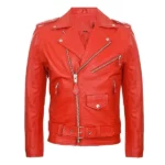 Mens Biker Style Red Leather Jacket
