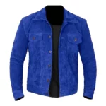 Mens Blue Suede Leather Jacket