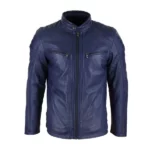 Mens Blue Zippered Leather Jacket
