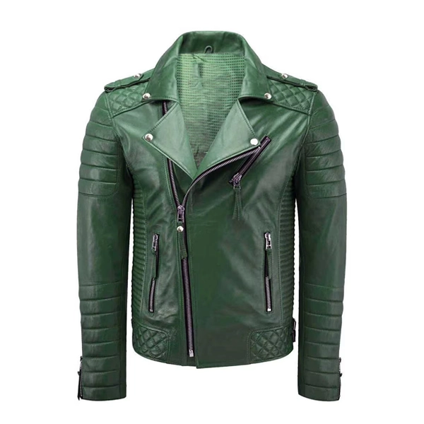 Mens Cafe Racer Green Leather Jacket