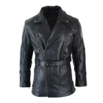 Mens Quarter Length Long Black Leather Jacket
