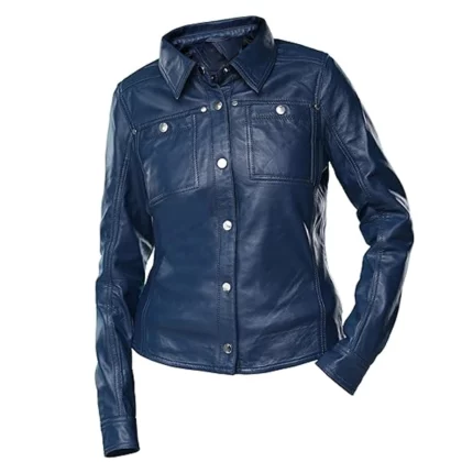 Womens Button Front Lambskin Leather Jacket