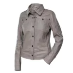 Womens Button Front Grey Lambskin Leather Jacket