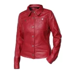 Womens Button Front Red Lambskin Leather Jacket