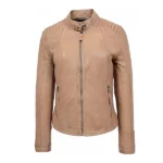 Womens Classic Beige Leather Jacket