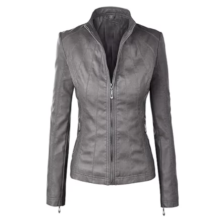 Womens Lambskin Grey Leather Jacket