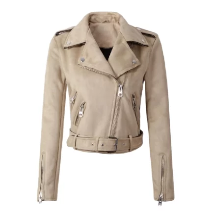 Womens Suede Leather Beige Jacket