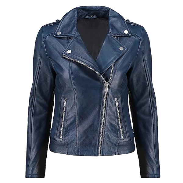 Womens Vintage Blue Leather Jacket