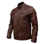 distressed brown lambskin leather jacket