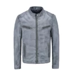 Mens Distressed Grey Leather Jacket