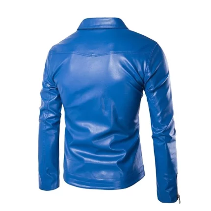 mens lambskin blue leather jacket
