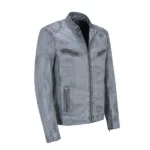 mens leather jacket distressed grey