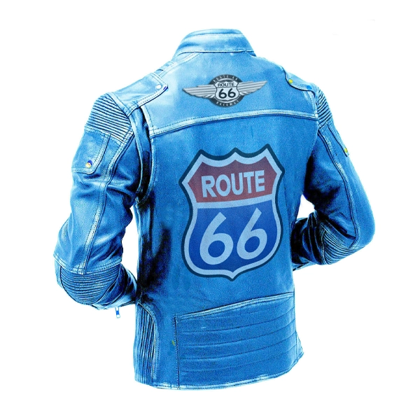 Mens route 66 blue leather jacket