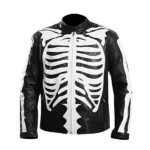 White Bones Skeleton Black Leather Jacket