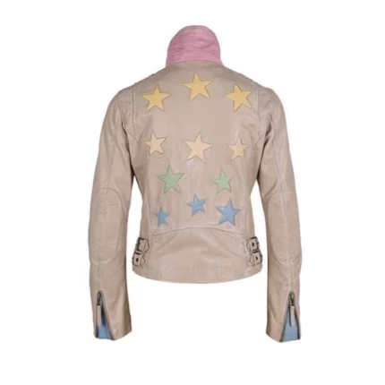 Womens beige leather jacket with stars