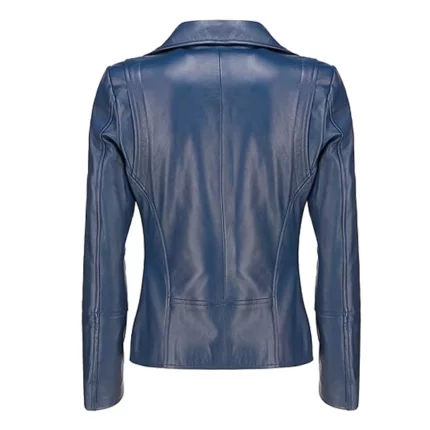 womens blue zipper lambskin leather jacket