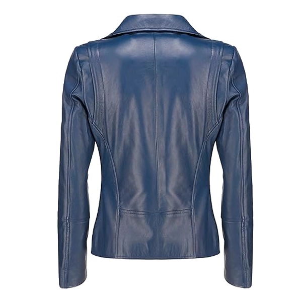 womens blue zipper lambskin leather jacket