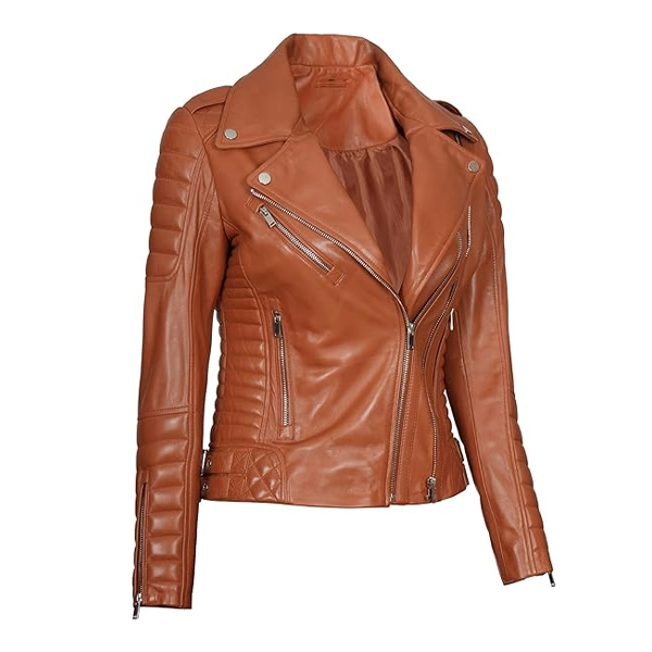 womens brown lambskin biker jacket