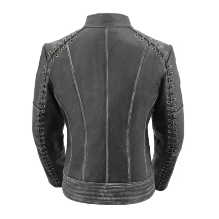 Womens laced grey leather jacket