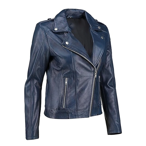 womens leather vintage blue jacket