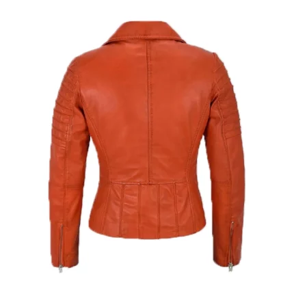 Mila Kunis leather jacket orange
