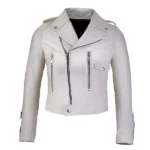 Womens Off White Cow Hide Leather Jacket