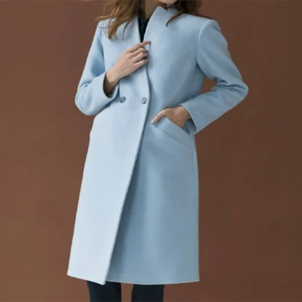 Autumn Baby Blue Double Breasted Wool Coat