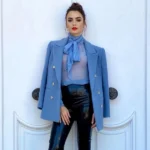 Lily Collins Emily in Paris Blue Coat