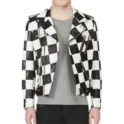 Black And White Checkered Leather Jacket
