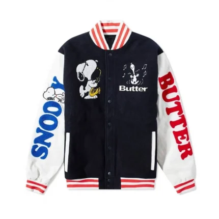 Snoopy Butter Black and White Letterman Jacket