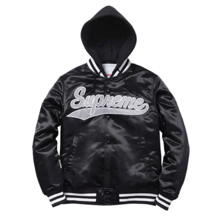 Drake Supreme Black Satin Hooded Jacket