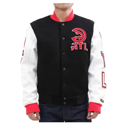 Atlanta Hawks Black and White Letterman Jacket