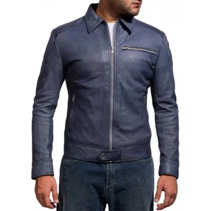 Aaron Paul Need For Speed Blue Leather Jacket