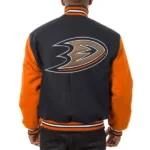 Anaheim Ducks Black and Orange Letterman Jacket