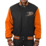 Anaheim Ducks Black and Orange Varsity Jacket