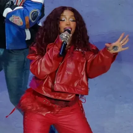 SZA Super Bowl 2025 Halftime Show Red Leather Jacket