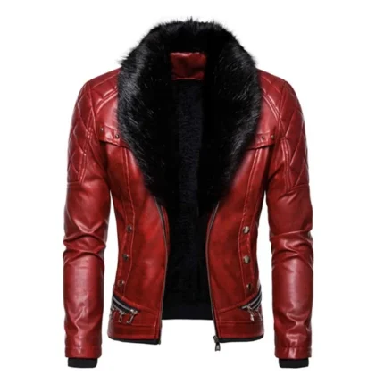 Seth Rollins Fur Collar Red Leather Jacket