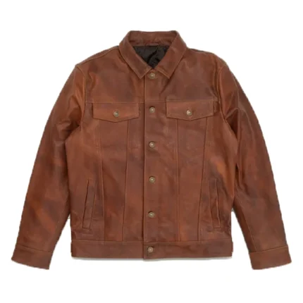 Driggs Full-Button Light Brown Leather Jacket